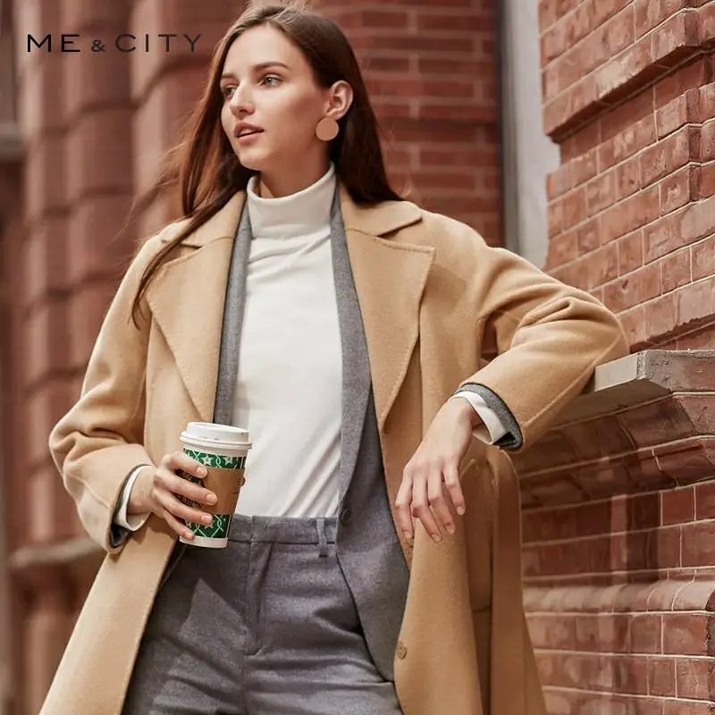Me&city 2019 Women Woolen Coat outerwear winter Wool blend clothing Office Lady Coat Female fashion Warm Elegant coat