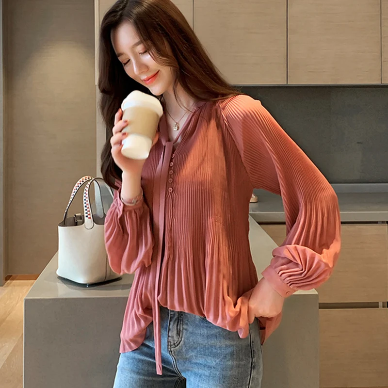 

Korean Fashion Chiffon Women Blouses Lantern Sleeve Womens Tops and Blouses Plus Size XXL