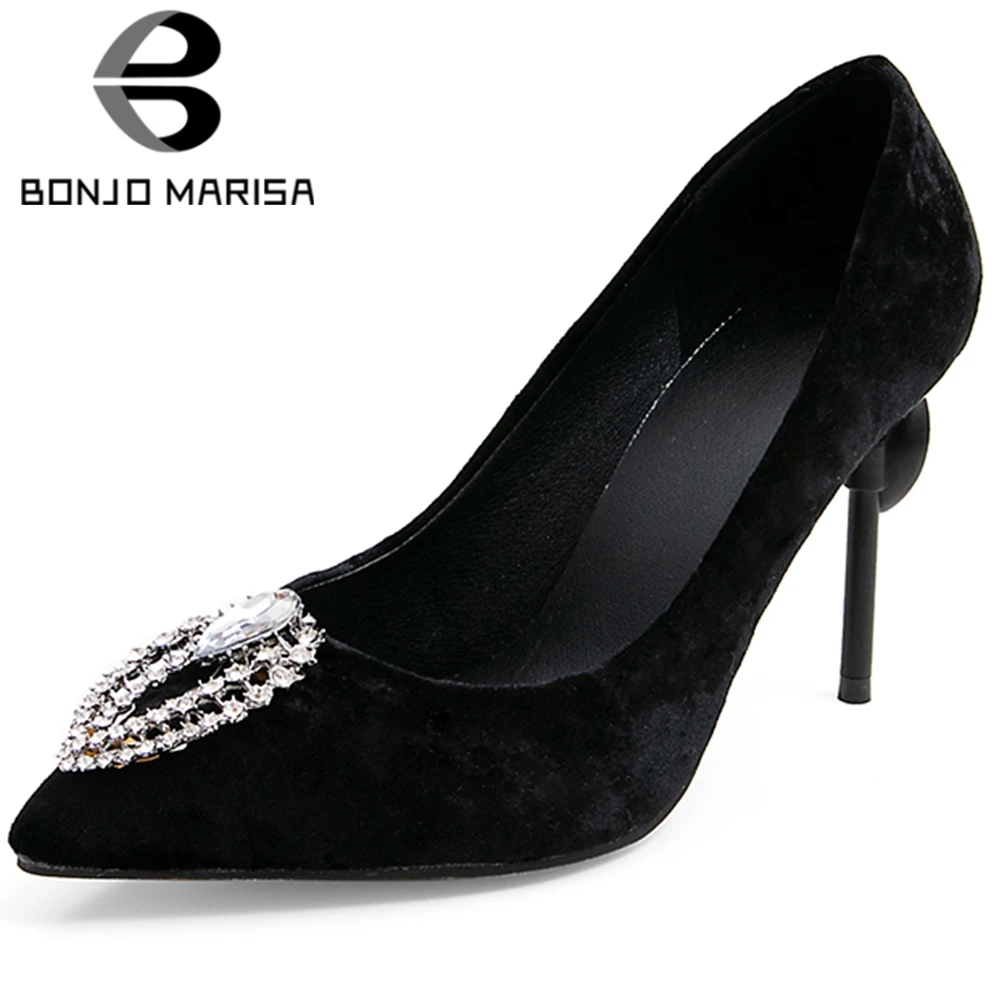 

BONJOMARISA Plus Size 32-50 Brand Ladies Crystal Shallow Pumps Fashion Thin High Heels Pumps Women Party Ol Sexy Shoes Woman