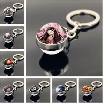 

Cute Glass Crystal Keychain New Japanese Kamado Nezuko Kamado Tanjirou Blade of Ghost Key Chain Glass Ball Jewelry for Men Women