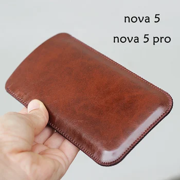 

NOVA5 Universal Fillet holster Phone Straight leather case retro simple style For huawei nova 5 pro pouch
