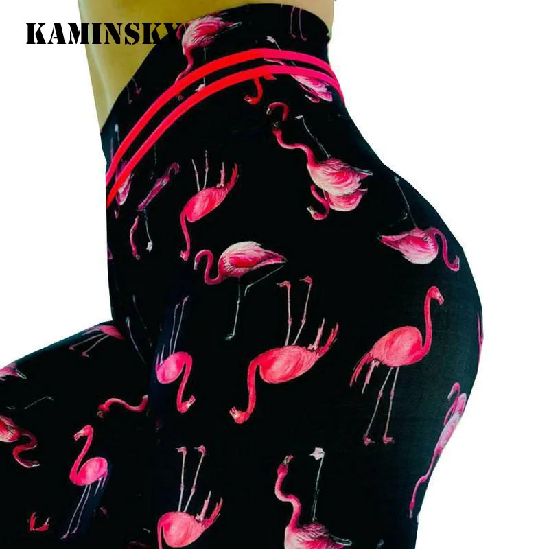 Модные леггинсы с принтом Kaminsky спортивная одежда фламинго эластичные спортивные