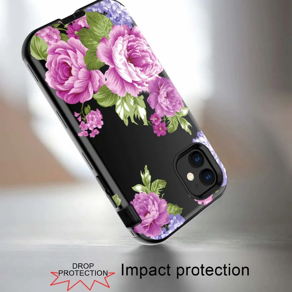 360 Full Hybrid Armor Phone Case For iPhone 11 Pro MAX 12 13 Coque Flower Pattern Cover Marble PC Silicon Bumper Shockproof Case iphone 11 Pro Max  lifeproof case