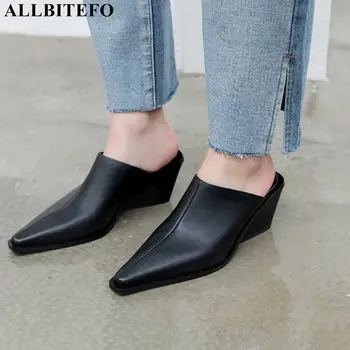 

ALLBITEFO soft genuine leather women flip flops comfortable fashion cool summer shoes women slipper women heels high heel shoes