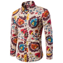 Мужские рубашки ретро с цветочным принтом, мужская повседневная приталенная рубашка, модная классическая мужская рубашка, мужская рубашка с длинным рукавом, брендовая одежда
