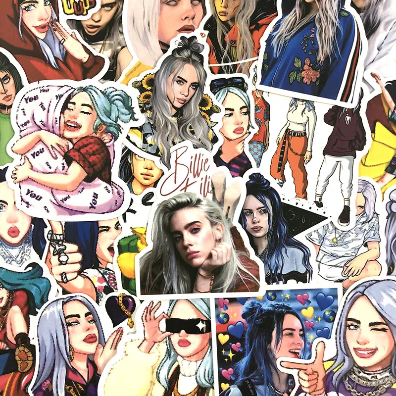 50 шт./упак. Billie Eilish граффити наклейки для мотоцикла багаж ноутбук велосипед скейтборд водонепроницаемый Pegatinas