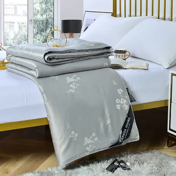 

Summer Washed Silk Quilt for Double King Bed Air Conditioning Quilted Bedspread Blanket Thin Comforter Duvet Grey White Coverlet