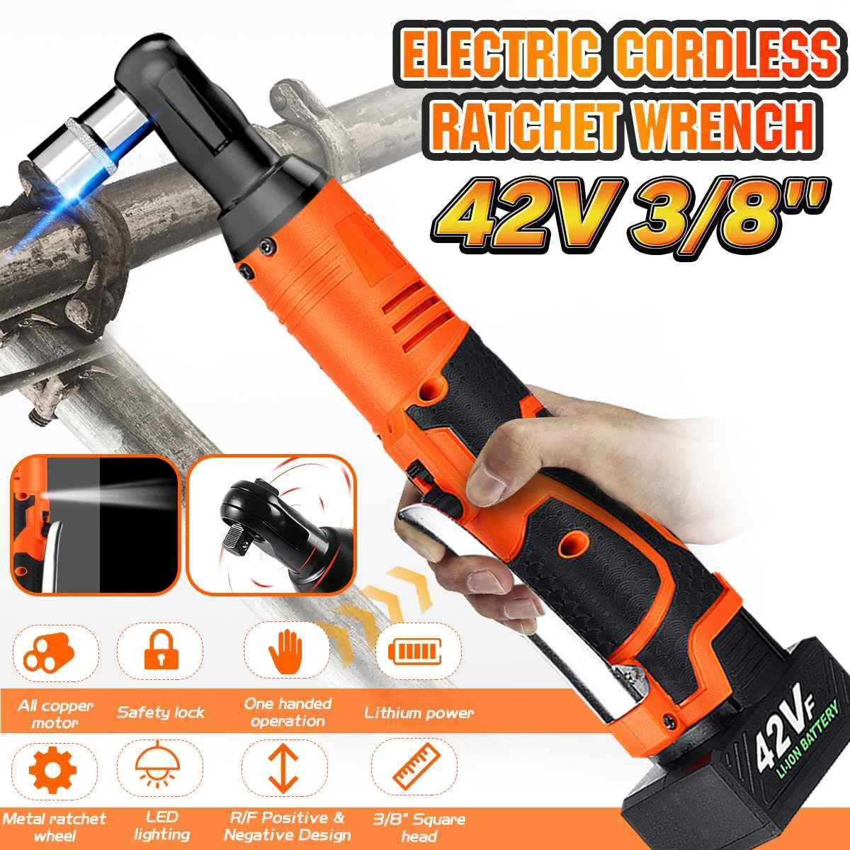 

doersupp 42V Electric Wrench 3/8'' Cordless Ratchet Wrench With LED Light 110-220V Rechargeable 8000mAh 90Nm Torque Power Tool