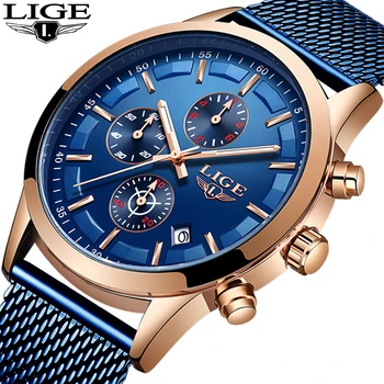 

Relogio Masculino LIGE New Fashion Mens Watches Top Brand Luxury Quartz Watch Men Casual Slim Mesh Steel Waterproof Sport Watch