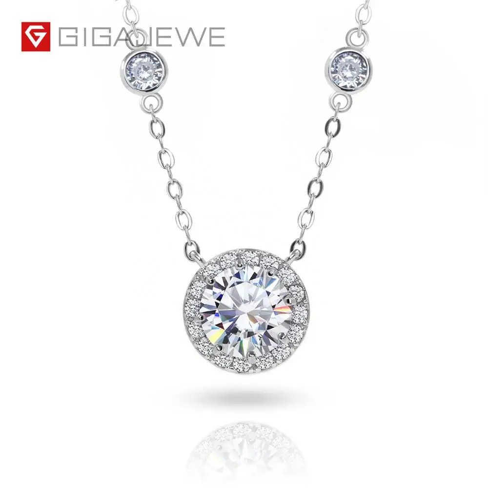 GIGAJEWE 1ct 6 5 мм EF круглое 18K покрытое белым золотом 925 серебряное ожерелье из