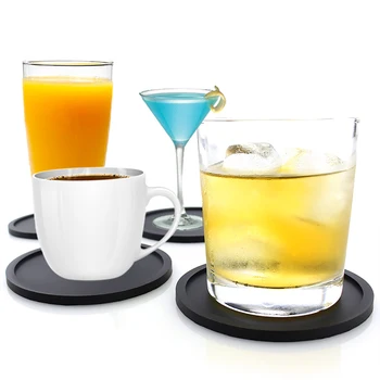 

HOT SALE Silicone Black Drink Coasters Non-slip Round Soft Sleek and Durable Easy to Clean Black
