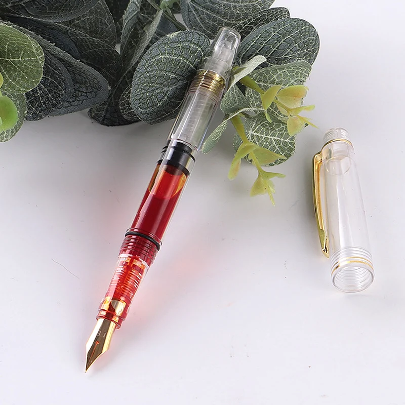 

Transparent Piston Fountain Pen Clear Ink Pen EF F Nib Extra Fine Large Capacity Writing OUJ99