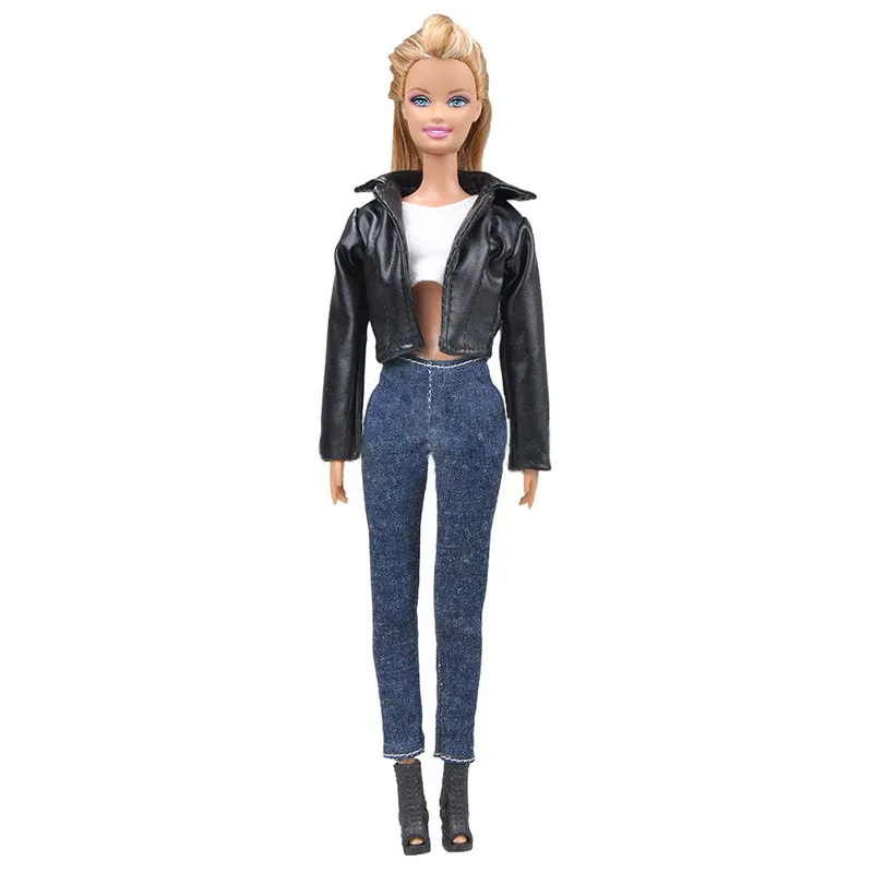 1 комплект кожаные пальто Одежда для куклы Барби Модное пальто джинсы брюки для девочек футболка с короткими рукавами одежда ручной работы для кукольный домик Barbie аксессуары - Цвет: clothes