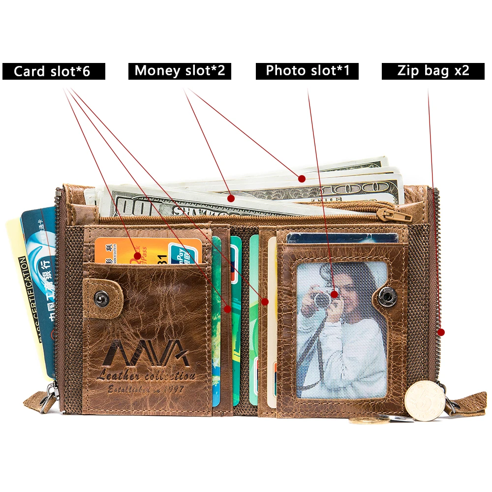 Мужской бумажник MVA из натуральной кожи мужской с карманом для монет винтажные