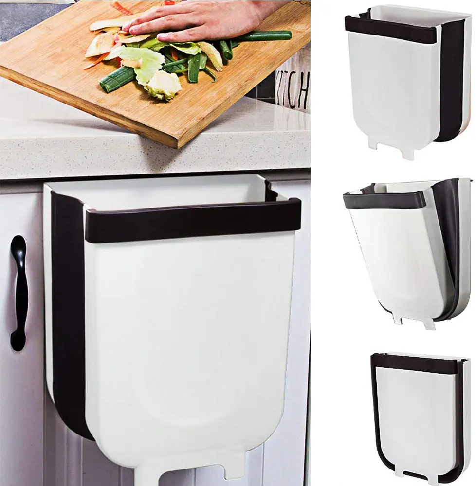 White Кухонная Складная мусорная корзина, складная подвесная корзина для мусора для кухни, двери шкафа, настенный мусорный контейнер, компактный мусорный контейнер 9л - Цвет: White