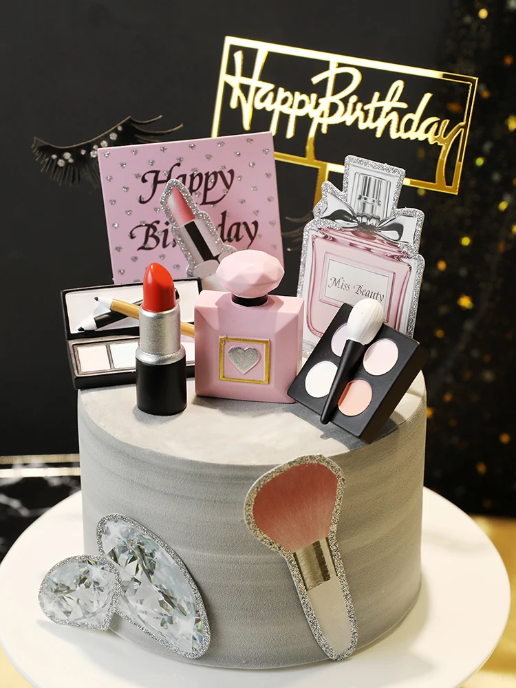 

Perfumes Lipstick Foundation Cake Topper Mom Ever Cosmetics Cake Decoration for Lady Woman Happy Birthday Party Dessert Decor
