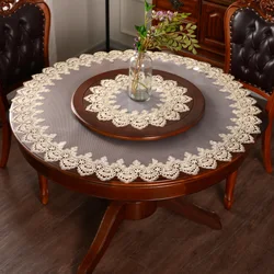 Modern Round Water-soluble Embroidered Lace Tablecloth Set Hotel Restaurant Table Cover Cloth Banquet Birthday Party Decoration