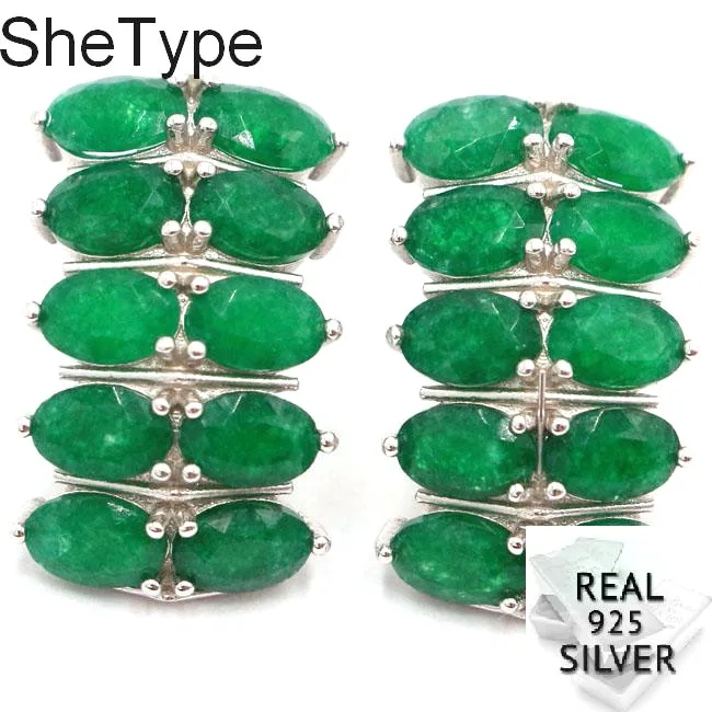 

23x13mm 5.57g Real Green Emerald Created Violet Tanzanite Gift For Sister 925 Solid Sterling Silver Earrings