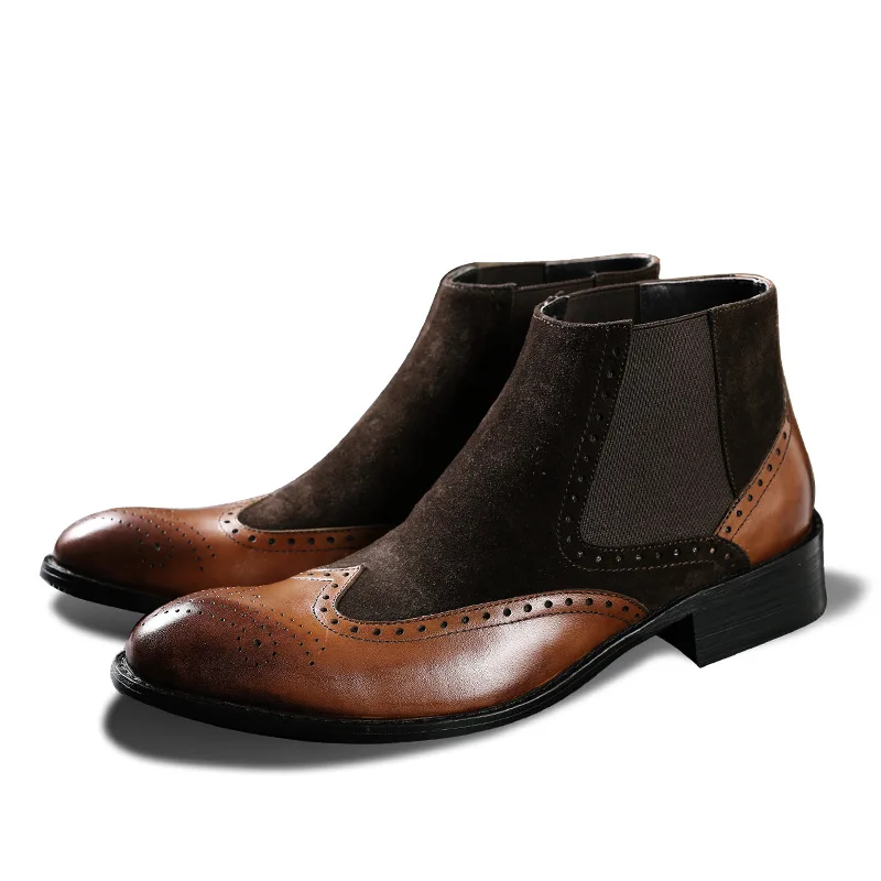 

Leather Boots Men Chelsea Boots Retro Warm Men's Boot Business Locomotive Varved Leather Boot