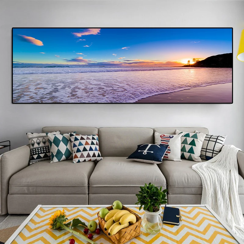 HD Sunsets Natural Sea Beach Scenery Oil Painting on Canvas Posters and Prints Cuadros Wall Art Pictures For Living Room
