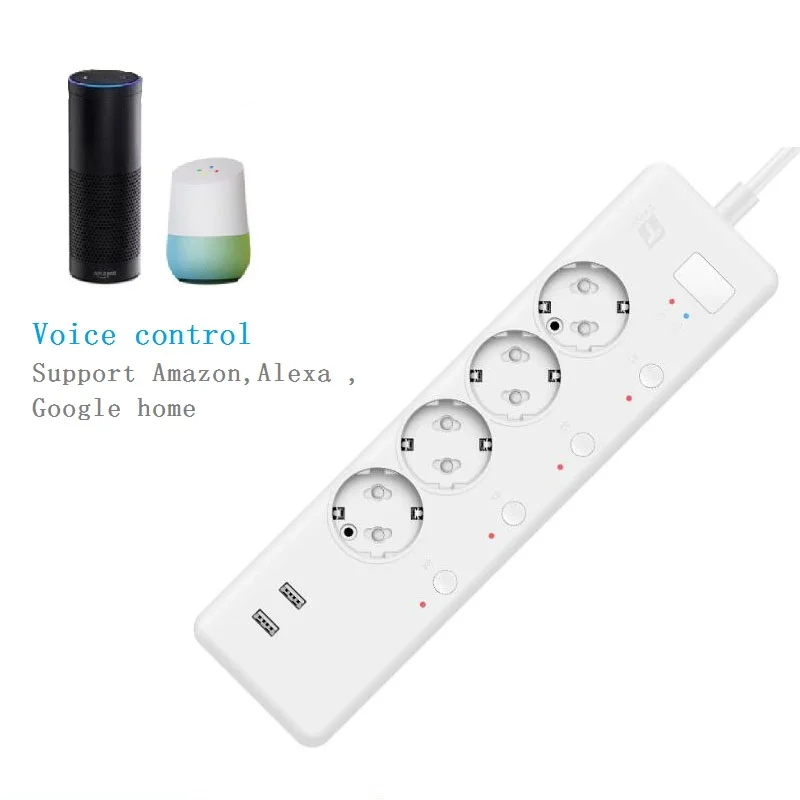 

Smart Home WIFI plug Timer extension 4EU plug power strip 2 USB charge 5V 3.1A Independent Control Timing speech Euro socket