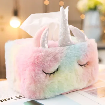 

"CartoonLovely Unicorn Plush TissueBox Tissue Holder Napkin Case Pouch Girl's Gift Car Hotel Sofa Paper Durable Home Style Type"