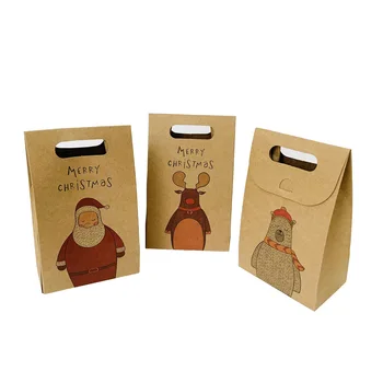 

100pcs Christmas Kraft Paper Gift Bags Retro Elk Bear Santa Claus Pattern Cookie Candy Packaging Bag WB1849