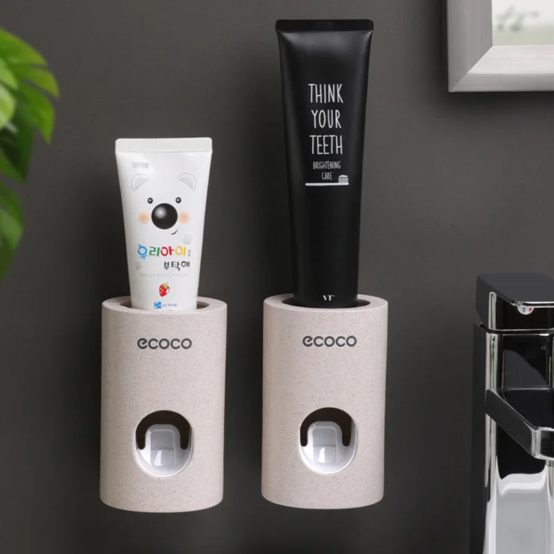 

Automatic Toothpaste Dispenser Dust-Proof Toothbrush Holder Wheat Straw Wall Mounted Home Squeezer Bathroom accessories