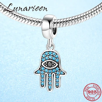 

High quality Sterling Silver 925 Demon Eye Blue CZ Pendants charms Fit Pandora beads Bracelet for Women 2019 Fine Jewelry Gift