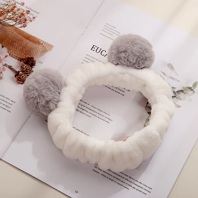 Elastic Cute Panda Ear Soft Carol Fleece Headband for Women Makeup Shower Washing Face Spa Mask Head Wraps