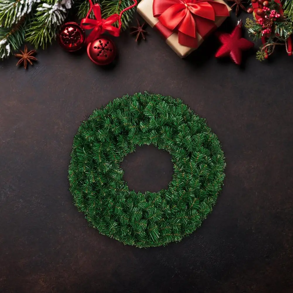 Ручной работы Diy Рождественский венок 40 см шифрование зеленый пластик моделирование ПВХ кулон рождественские дверные украшения венок