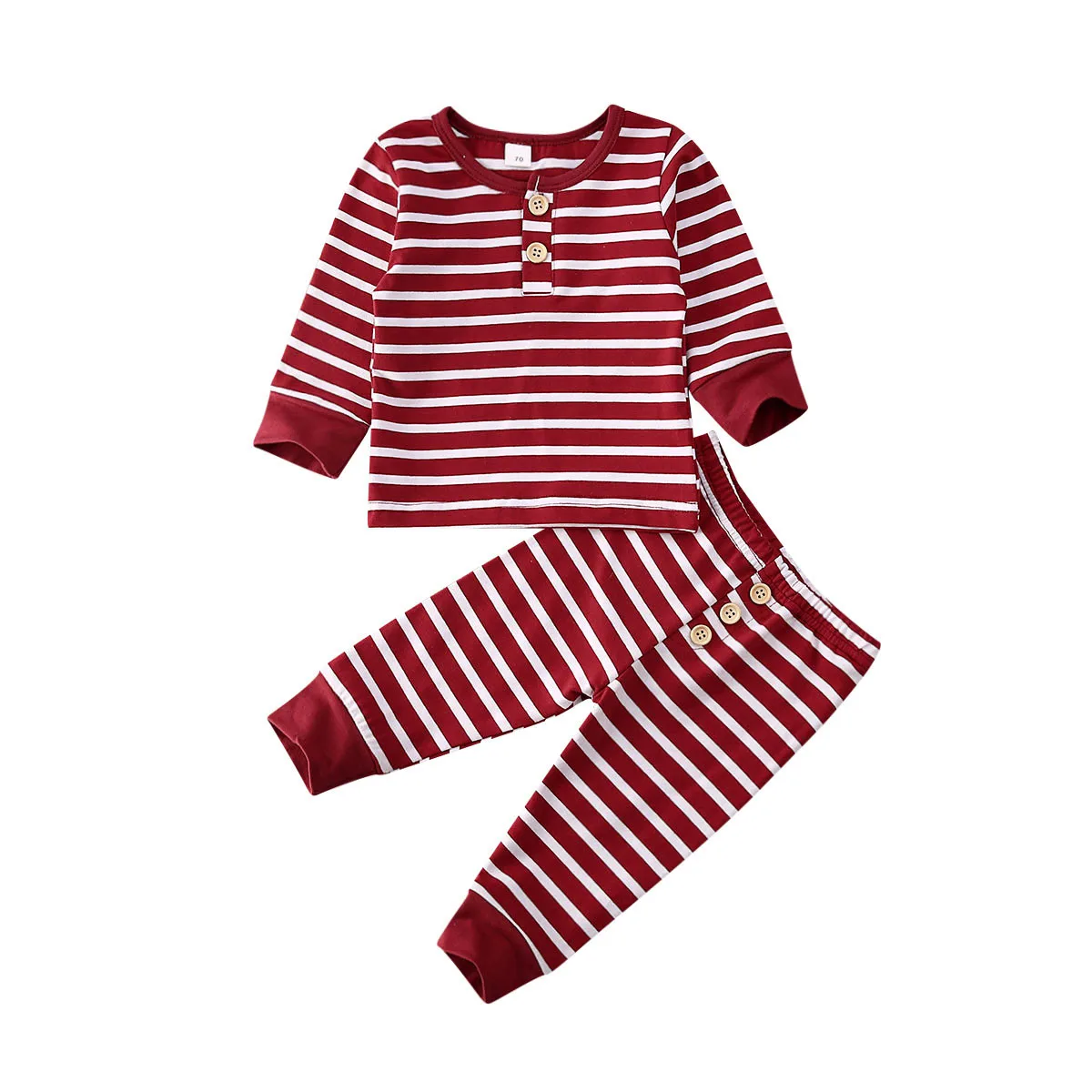 Г. Весенне-осенняя одежда для малышей полосатая футболка с кнопками и длинными рукавами для новорожденных мальчиков и девочек, топы, пуловер, футболка, штаны, комплект со штанами - Цвет: Красный
