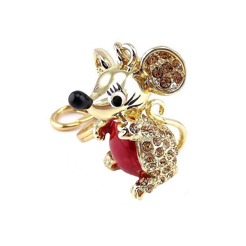 New 3D Lucky Mouse Keychain Keyring Couples Car Bag Rat Pendant Jewelry Trinket Woman Charm Rhinestone Key Chain Lovely Gifts