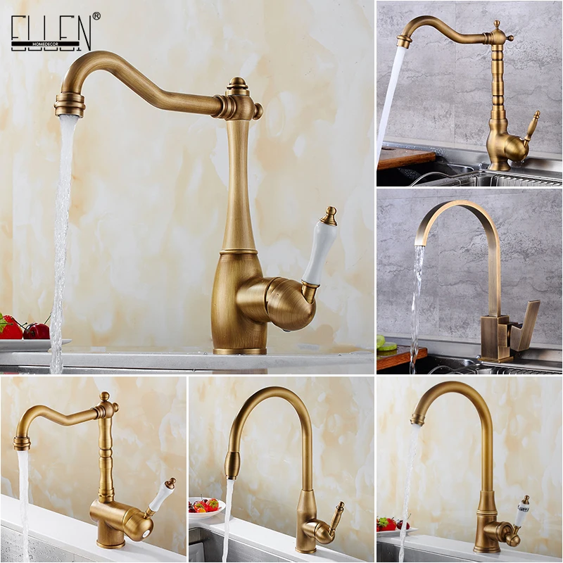 Antique Bronze Kitchen Faucets 360 Rotation Swivel Faucet Torneira de Água Quente e Fria Misturador para Pia de Cozinha Elk331
