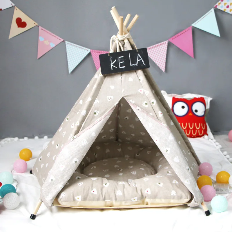 With cushion RFWCAK палатка для домашних животных кровать для маленьких собак кошка домашний моющийся вигвам для домашних животных игрушечный домик для кошек Щенячий питомник зимние палатки гнездо для домашних животных - Цвет: With cushion