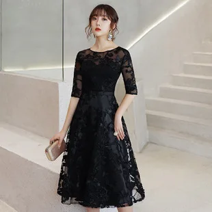 Autumn And Winter New Style Half-sleeve Shirt Slim Fit Bridesmaid Dress Mid-length Engagement Huimen Formal Dress Sister Gr