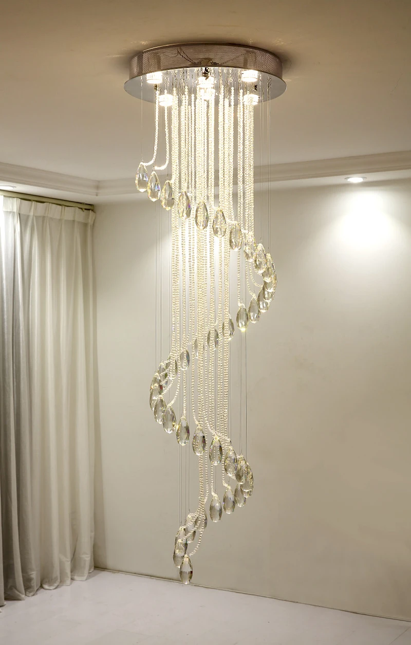 Современный стиль большая Хрустальная люстра длинная лестница спиральный светильник светильники для отеля гостиная Светильник ing