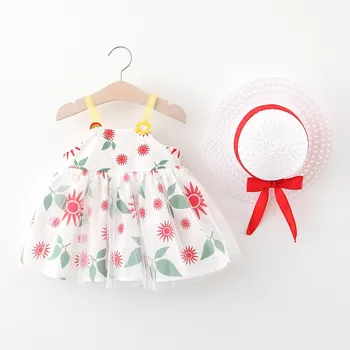 

0-2 Years Summer Infant Baby Girl Flowers Dress with Hat Princess Baby Girl's Clothes