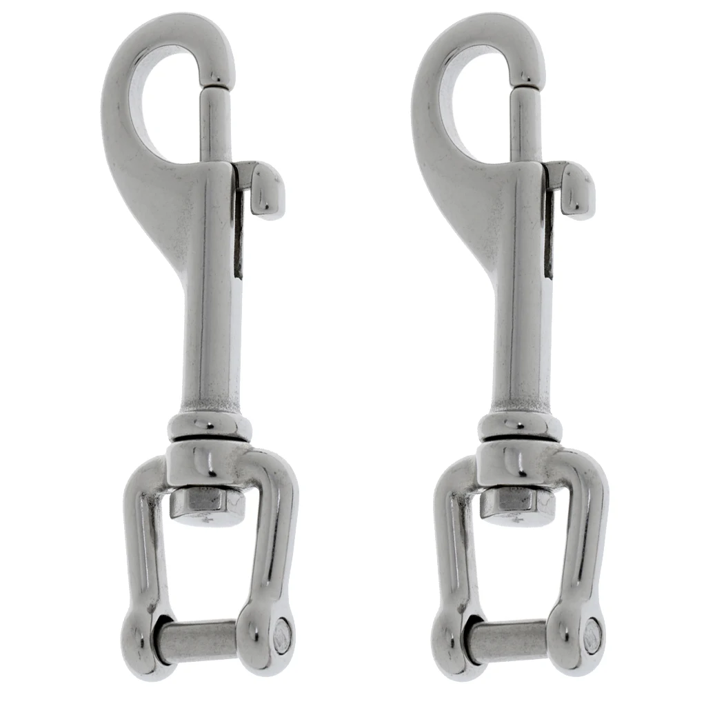 Set 2 Scuba Dive Clips - Single Ended Snap Bolt Shackle Keychain for Diving BCD Attachment - Marine 316 Stainless Steel