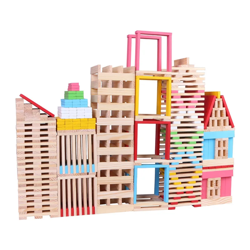 

Wooden 100 Pieces Building Model Material Wood Stick Building Blocks PCs 150 Large Child Educational Toy Qizhi Heap Tower