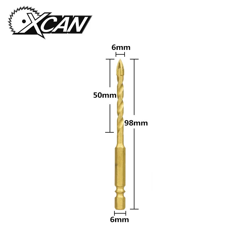 XCAN 1 шт. 6/8/10/12 мм Титан покрытие Вольфрам сверло плитка Стекло дыропробивной пресс Расширитель отверстий с крестообразной головкой спиральные сверла по металлу - Цвет: 1pc 6mm