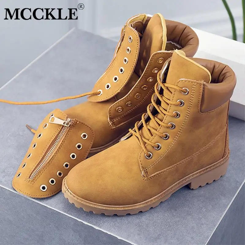 

MCCKLE Autumn Women's Ankle Boots Snow Boots Female Suede Round Toe Ladies Zipper Lace Up Warm Low Heel Shoes Woman Short Boots