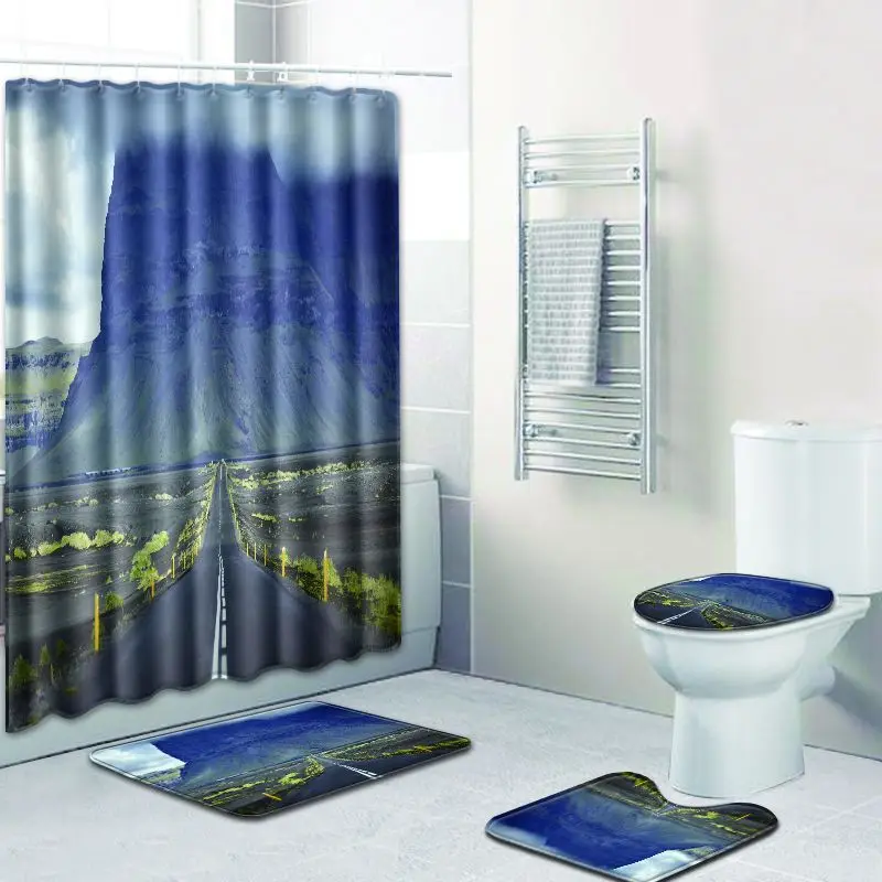 

Landscape Shower Curtain Bathroom Polyester Fabric Waterproof Toilet Seat Cover Bath Curtain With 12 Hooks Art Bathtub Decor