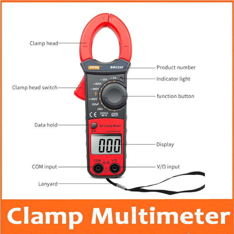 

1999 Counts SZBJ BM5266 Handheld Clamp Meter Digital Multimeter AC/DC Volt Amp Ohm Capacitance Phase Diode Megger Ammeter Tester