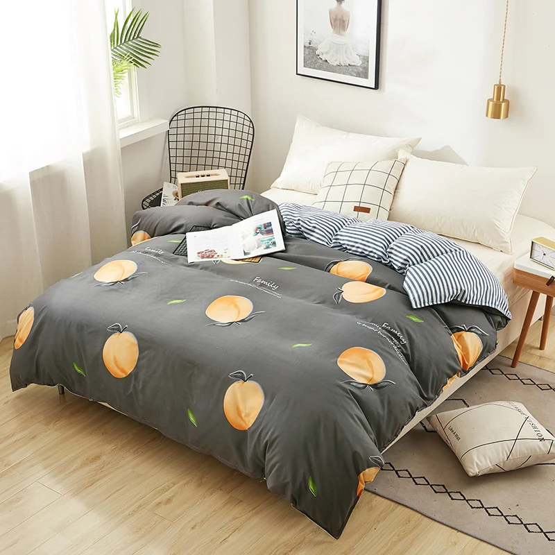 

Fruit peach bed linen Home Textile Bedding Set King Queen Full Single,Duvet Cover, Flat bed Sheet,Pillowcase 3/4Pcs