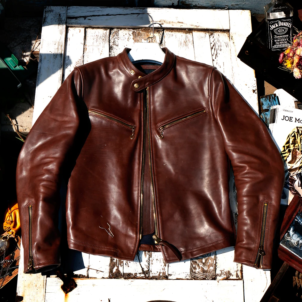 

Warrior! Heavy Non-Coated Armor Batik Horse Leather Genuine Leather Clothes Men's Stand Collar Racing Motorcycle Jacket Non-J100