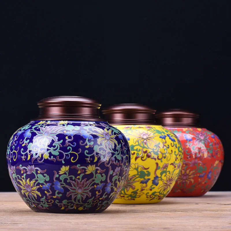 

Ceramics Tea Caddies Vintage Tea Box China Style Food Container Coffee Candy Storage Box Ceramic Organizer Home Dining Tea Can