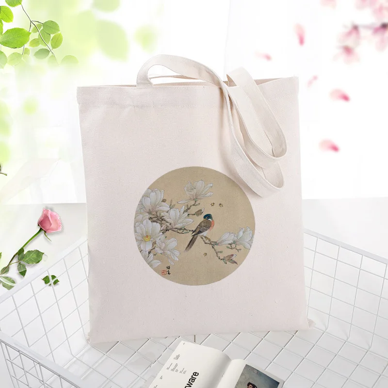 

Chinese elements Shopping Bag Tote Bag Daily Use Text DIY Custom Print Logo Canvas Handbag Eco Reusable Recycle