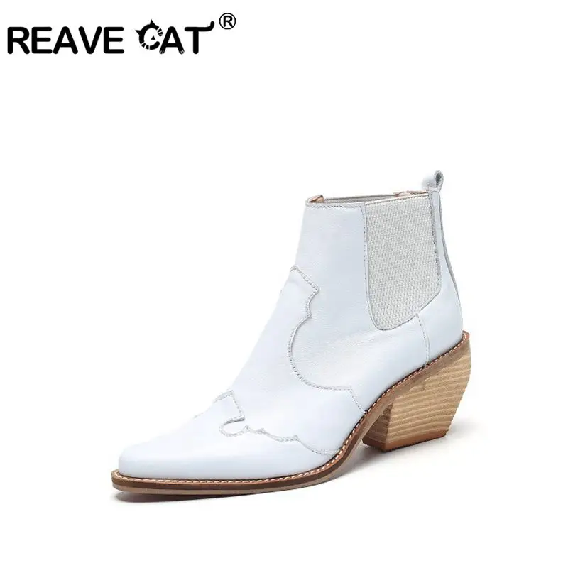 Женские ботильоны челси REAVE CAT Зимние из натуральной кожи на блочном каблуке