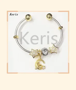 

jewelry is 100% pure silver 2019 winter christmas gold stars moon love temperament personalized open bracelet female